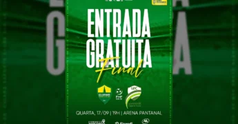 Imagem promocional da final do Campeonato Mato-grossense Sub-20 entre Cuiabá EC e Luverdense EC, com entrada gratuita na Arena Pantanal, publicada por Cuiabá Esporte Clube no Instagram.