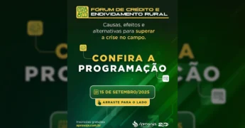 Banner do Fórum de Crédito e Endividamento Rural em Cuiabá com detalhes do evento e programação / Imagem: Sind Sorriso / Instagram