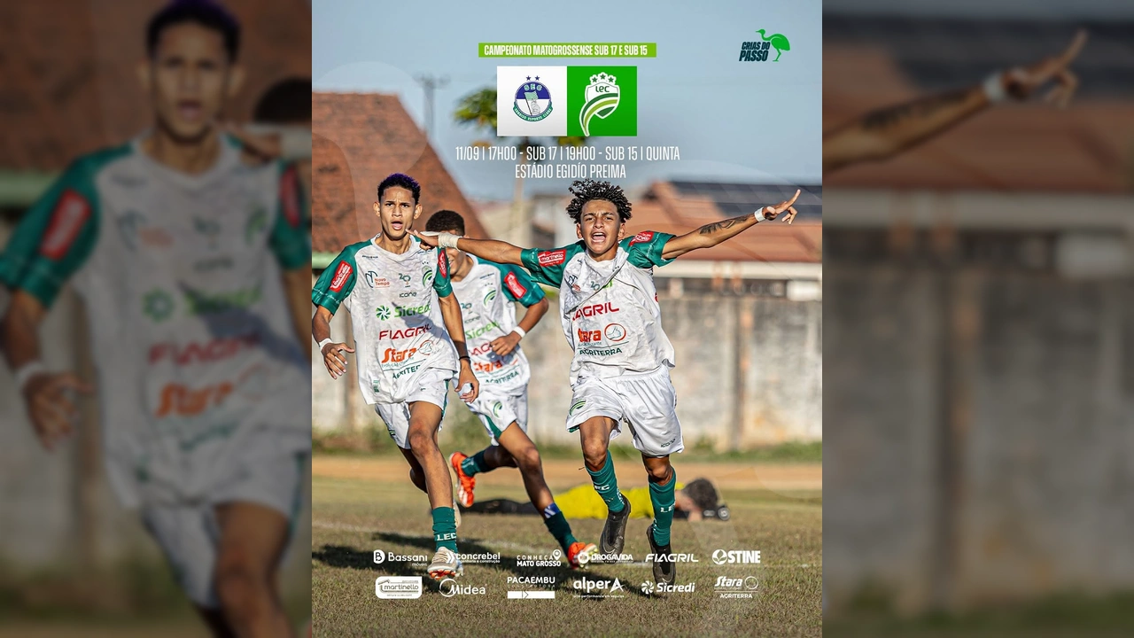 Imagem de jogadores do Luverdense Esporte Clube em campo comemorando, para o Campeonato Matogrossense de Base, com créditos ao Luverdense Esporte Clube.