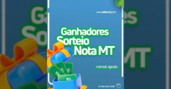 Anúncio dos ganhadores do Sorteio Nota MT de agosto, com caixas de presente e dinheiro, da Sefaz Mato Grosso / Instagram