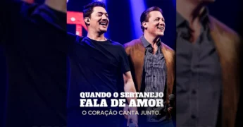 Foto da dupla George Henrique & Rodrigo em palco, sorrindo e cantando, promovendo a Expo Canaã 2025 em Nova Canaã do Norte/MT. Créditos: expocanaa2025 / Instagram.