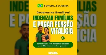 Ilustração de família com criança e detalhes sobre a indenização do Zika vírus. Créditos: @bolsafamilia_informacoes / Instagram