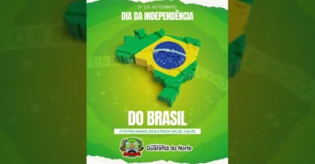 Mapa 3D do Brasil com as cores da bandeira, simbolizando a Independência, postado pela Prefeitura de Guarantã do Norte.