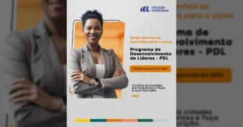 Imagem de uma mulher profissional sorrindo, representando liderança, no anúncio do PDL do IEL Mato Grosso. Créditos: Instagram / ielmt.