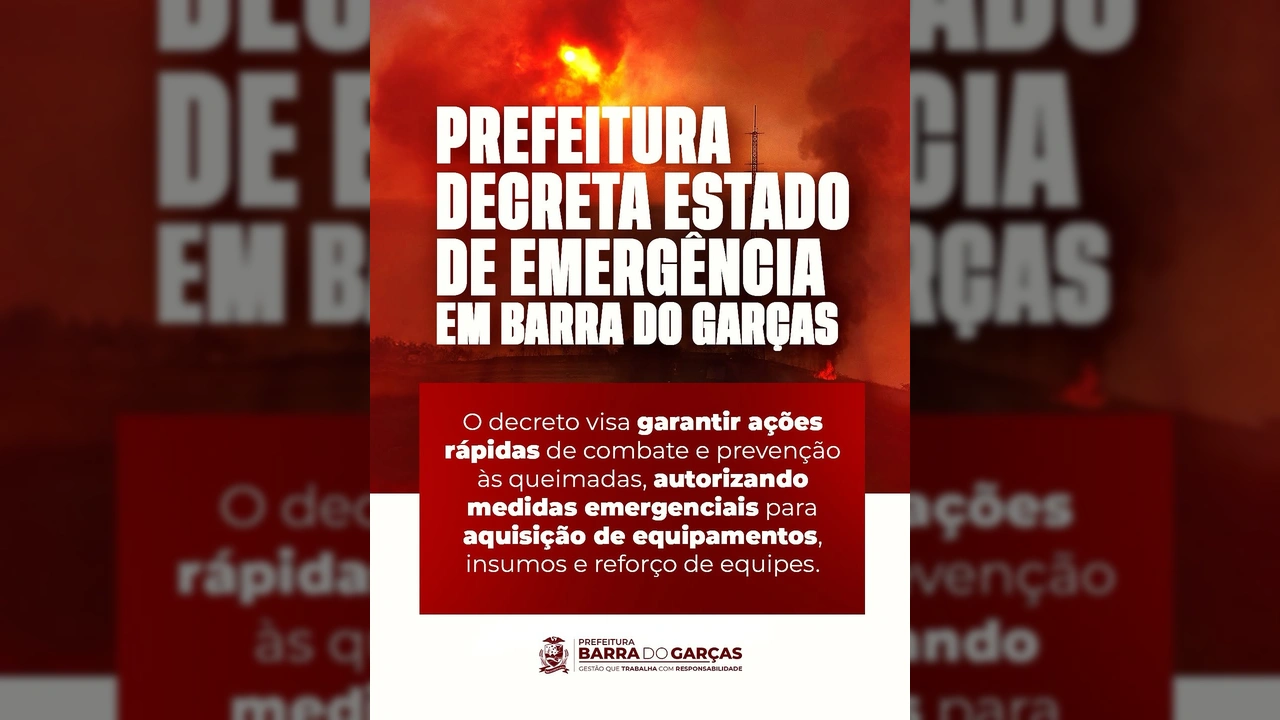 Incêndio florestal em Barra do Garças, Mato Grosso, levando ao decreto de emergência. Crédito: Prefeitura de Barra do Garças / Instagram.