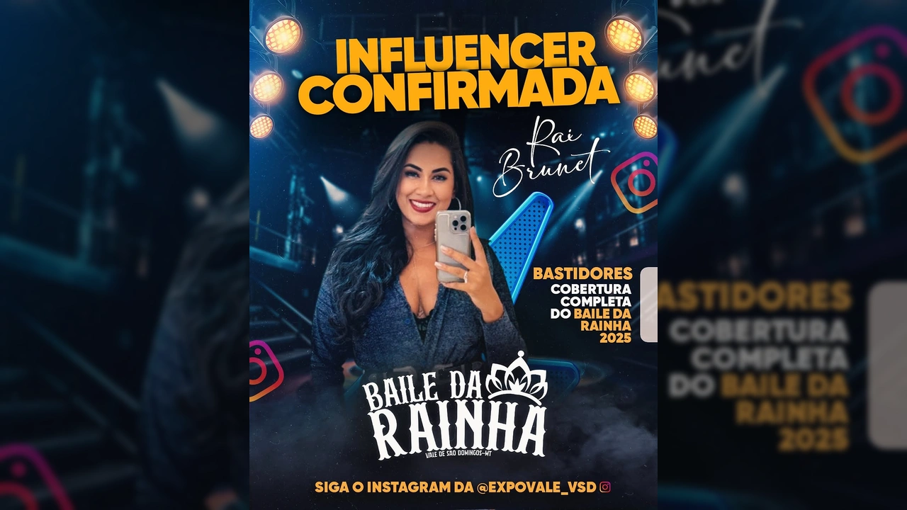 Rai Brunet, influencer, confirmada para o Baile da Rainha 2025 em Vale de São Domingos. Créditos: Instagram @expovale_vsd