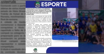 Jovens atletas da Associação Atlética Itaubense com troféu da Copa Trairão de Futsal Sub-17. Créditos: Prefeitura de Itaúba / Instagram.