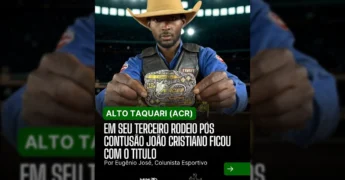 João Cristiano de Oliveira com a fivela de campeão da ACR Super Stars na 28ª Expo Taquari em Alto Taquari, Mato Grosso. Créditos: Eugênio José / Instagram.