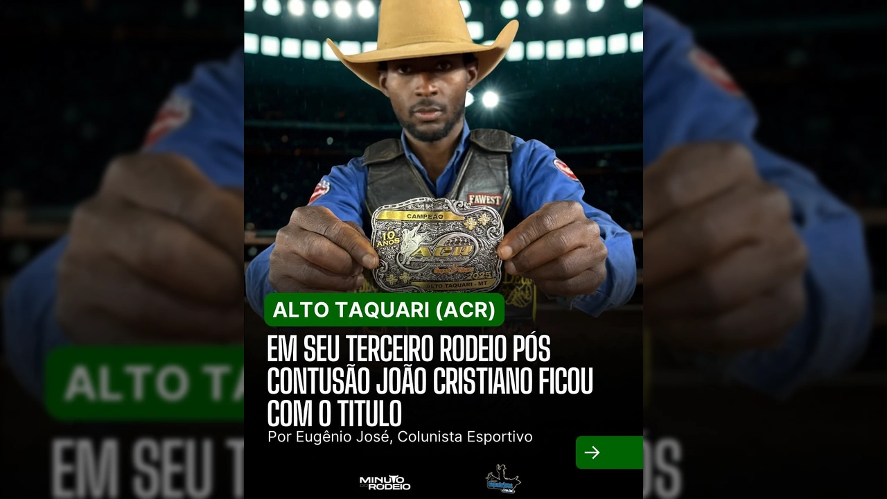 João Cristiano de Oliveira com a fivela de campeão da ACR Super Stars na 28ª Expo Taquari em Alto Taquari, Mato Grosso. Créditos: Eugênio José / Instagram.