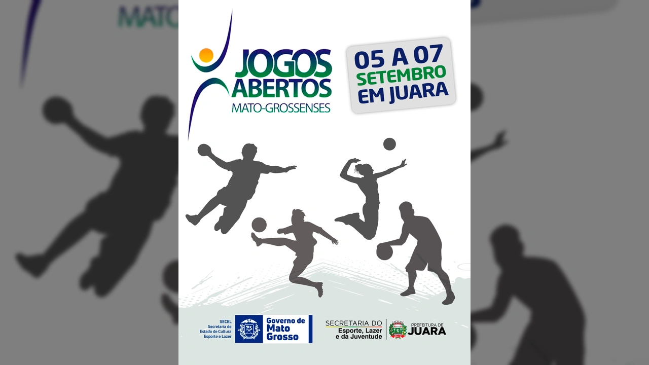 Atletas em silhueta representando diferentes modalidades esportivas em Juara. Crédito: Prefeitura de Juara / Instagram.
