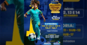 Imagem de um jovem atleta de futsal em ação, representando a Copa Cidades de Futsal 2025 em Arenápolis. Crédito: Prefeitura Municipal de Arenápolis / Instagram