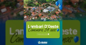 Imagem aérea da cidade de Lambari D'Oeste, Mato Grosso, durante o aniversário de 34 anos. Créditos: amm.mt / Instagram.
