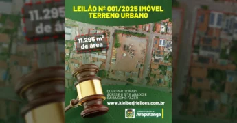 Imagem aérea destacando o terreno de 11.295 m² no Bairro Jardim Primavera em Araputanga, que será leiloado pela prefeitura. Crédito: Prefeitura de Araputanga / Instagram.