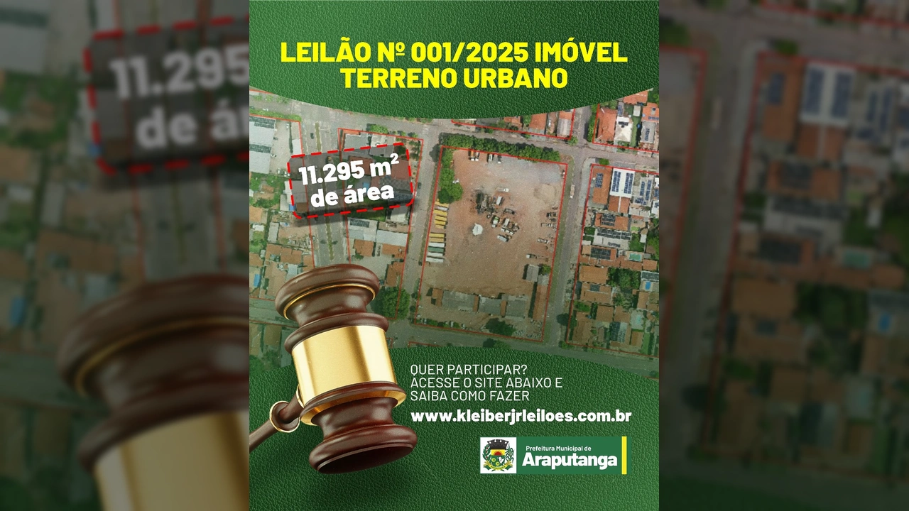 Imagem aérea destacando o terreno de 11.295 m² no Bairro Jardim Primavera em Araputanga, que será leiloado pela prefeitura. Crédito: Prefeitura de Araputanga / Instagram.