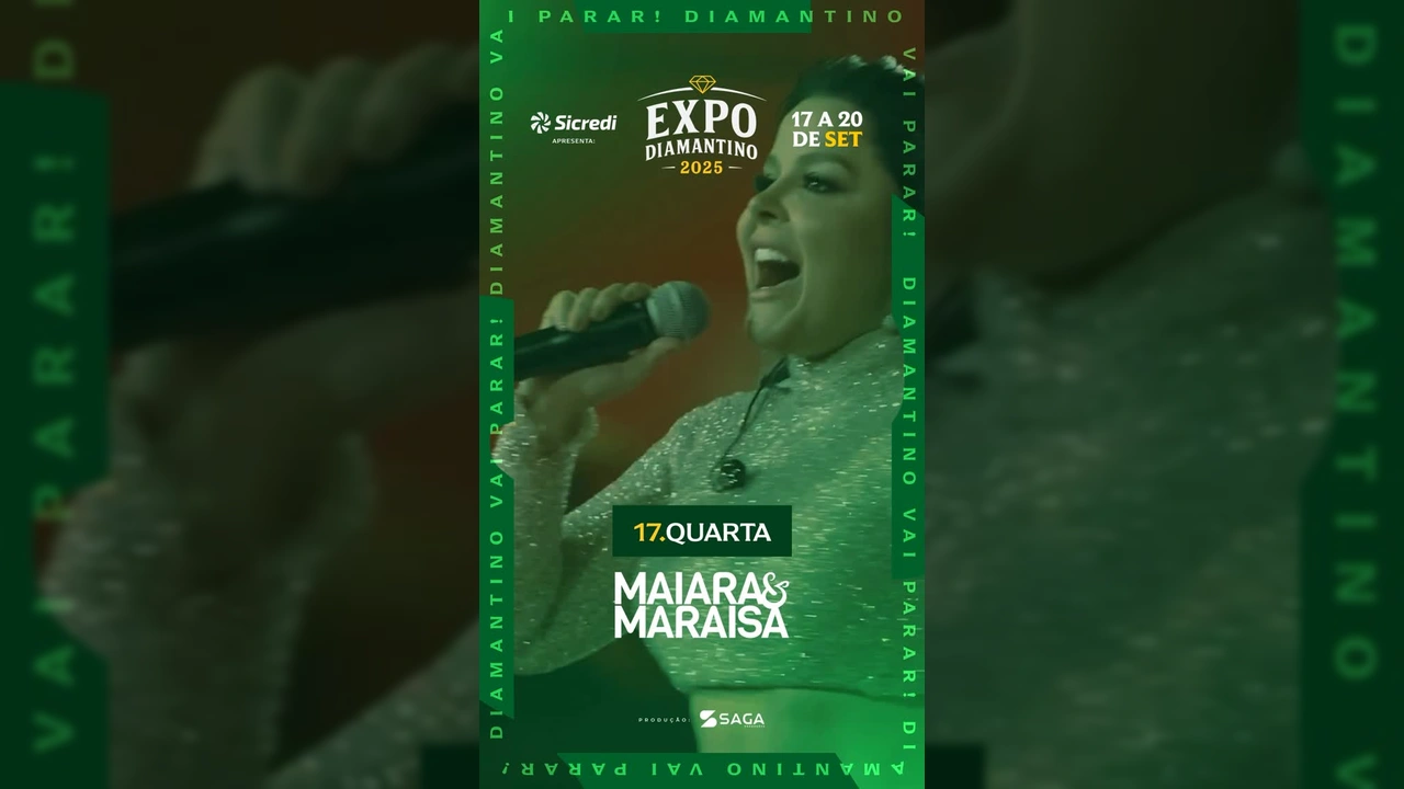 Imagem da dupla Maiara & Maraisa no palco durante um show, divulgando a Expo Diamantino 2025. Crédito: expodiamantino / Instagram