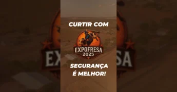 Major PM Eliézer de farda da Polícia Militar de Mato Grosso, colete balístico e boné, em área de terra com estrutura metálica de palco ao fundo, oferecendo dicas de segurança para a ExpoFresa 2025. Créditos: expofresaoficial / Instagram.