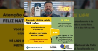 Imagem de campanha da Justiça Eleitoral sobre biometria e o aplicativo e-Título para eleitores de Feliz Natal / Instagram @prefeituradefeliznatal