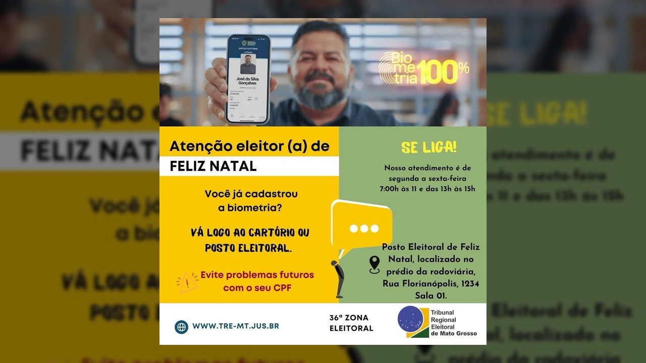 Imagem de campanha da Justiça Eleitoral sobre biometria e o aplicativo e-Título para eleitores de Feliz Natal / Instagram @prefeituradefeliznatal