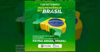 Mapa do Brasil com a bandeira nacional em 3D, representando o 7 de Setembro, publicado pela Prefeitura de Nova Maringá no Instagram.