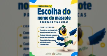 Imagem da Arara Canindé, mascote do programa Viva Lucas, para campanha de escolha de nome, divulgada pela Secretaria de Esporte e Lazer de Lucas do Rio Verde. Crédito: @vivalucasesportelazer no Instagram.