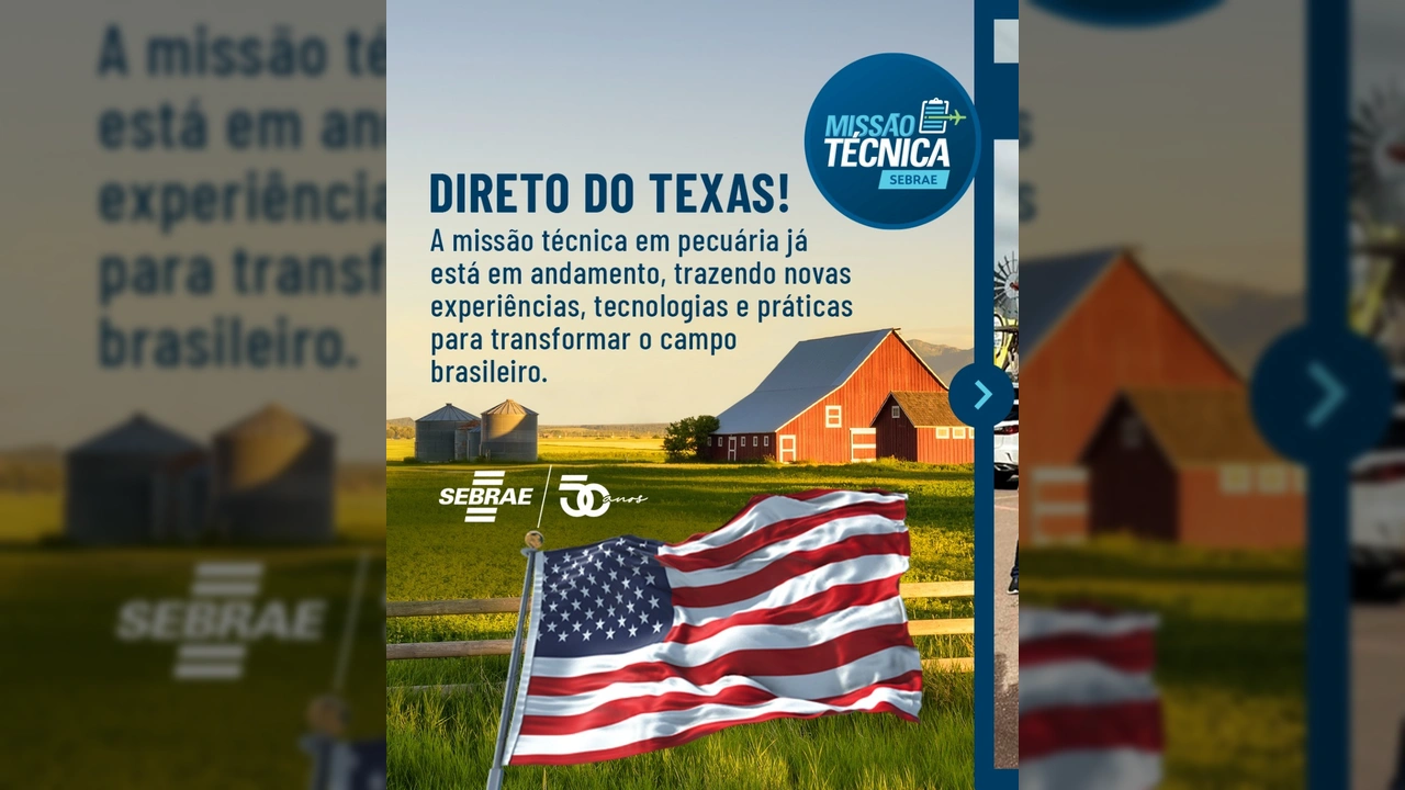 Grupo de empresários brasileiros do Sebrae Mato Grosso em fazenda no Texas, EUA, com foco em benchmarking de pecuária. Créditos: Sebrae Mato Grosso / Instagram