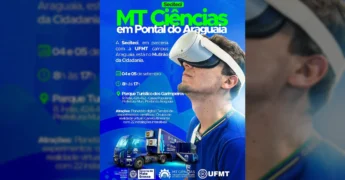 Jovem usando óculos de realidade virtual durante o evento MT Ciências em Pontal do Araguaia. Imagem de Seciteci / Instagram