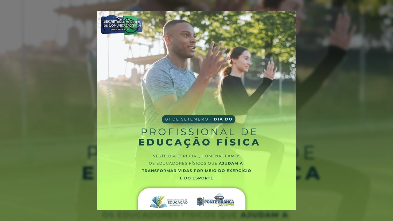 Imagem de um homem e uma mulher se exercitando ao ar livre, simbolizando o Dia do Profissional de Educação Física, créditos Prefeitura de Ponte Branca / Instagram