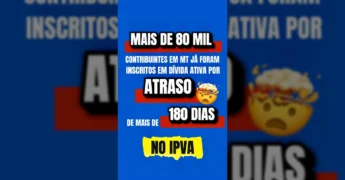 Mulher em frente a uma parede azul, com texto sobre regularizar IPVA atrasado em Mato Grosso, da Sefaz MT / Instagram: @sefazmt
