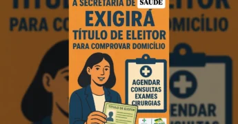 Ilustração de mulher apresentando Título de Eleitor para agendamentos médicos em Nova Olímpia. Crédito: Secretaria Municipal de Saúde-NO / Instagram.