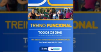 Mulheres sorridentes em aparelhos de treino funcional ao ar livre. Créditos: Prefeitura de Livramento / Instagram