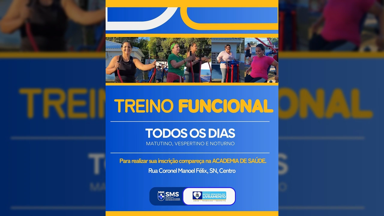 Mulheres sorridentes em aparelhos de treino funcional ao ar livre. Créditos: Prefeitura de Livramento / Instagram