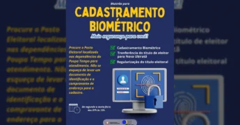Ilustração de tela de computador com ícones de usuário e impressão digital, simbolizando o cadastramento biométrico, junto a um cadeado azul, indicando segurança, em Nova Ubiratã. Crédito: Prefeitura Municipal de Nova Ubiratã.