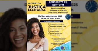Imagem de divulgação do mutirão da Justiça Eleitoral em Canabrava do Norte, com informações sobre serviços e datas. Créditos: Prefeitura de Canabrava do Norte / Instagram