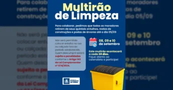 Cartaz anunciando o mutirão de limpeza em Planalto da Serra com datas e informações importantes / Instagram: @planaltodaserra