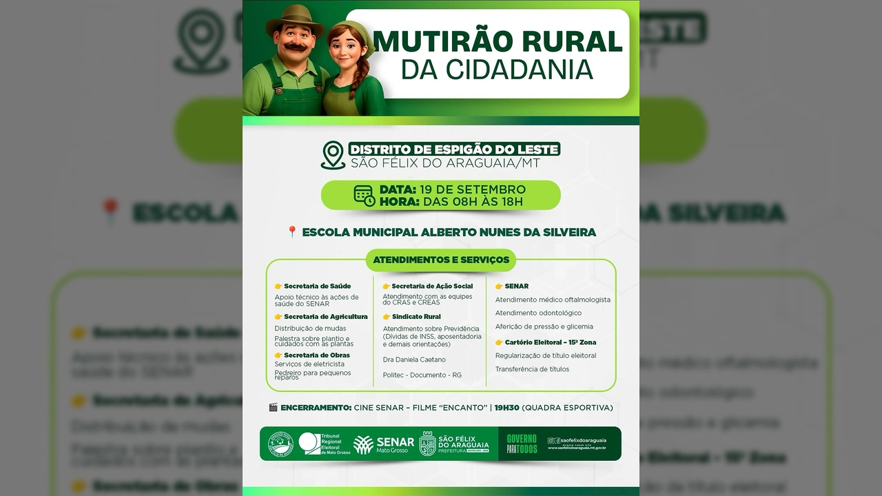 Casal de fazendeiros sorrindo, representando a população rural de São Félix do Araguaia que será beneficiada pelo Mutirão Rural da Cidadania / Instagram @saofelixdoaraguaia