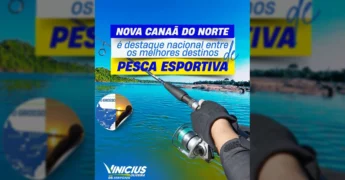Homem pescando com vara e carretilha em rio de Nova Canaã do Norte, Mato Grosso. Reconhecimento nacional da pesca esportiva. Imagem: @viniciusoliveiraaa.