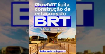 Imagem ilustrativa de uma estação BRT moderna com ônibus, refletindo o projeto de transporte em Cuiabá e Várzea Grande. Créditos: GovMT / Instagram