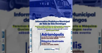 Imagem de ônibus que será usado para o transporte gratuito para o CelebraVale 2025, cortesia da Prefeitura de Vale de São Domingos / Instagram: pref.valedesaodomingos