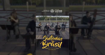 Membros da Orquestra Sinfônica Jovem de Lucas do Rio Verde tocando seus instrumentos ao ar livre. Créditos: vivacultura.lrv / Instagram