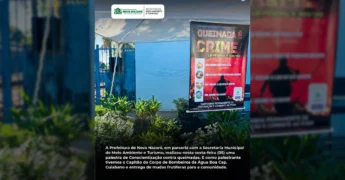 Imagem da palestra sobre queimadas em Nova Nazaré e entrega de mudas, iniciativa da Prefeitura e Secretaria de Meio Ambiente e Turismo. Crédito: Prefeitura de Nova Nazaré / Instagram.