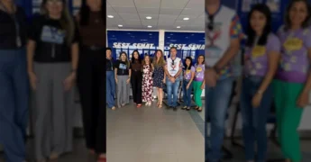 Grupo de representantes do Sine Diamantino-MT, Secretaria Municipal de Assistência Social e SEST SENAT em foto de parceria para inclusão de PCDs.