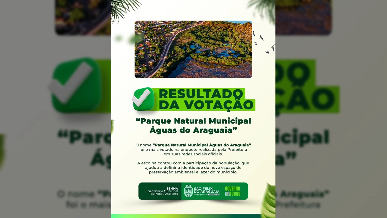 Imagem aérea do Parque Natural Municipal Águas do Araguaia em São Félix do Araguaia, resultado de votação popular. Crédito: Prefeitura de São Félix do Araguaia / Instagram