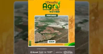 Mapa aéreo do percurso de 45km do Desafio do Sorgo em Lucas do Rio Verde. Crédito: Secretaria de Esporte e Lazer de Lucas do Rio Verde / Instagram.