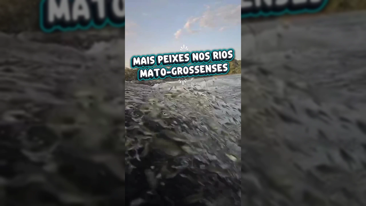 Vista aérea de rio em Mato Grosso com barco e peixes saltando, celebrando o turismo de pesca sustentável, foto de Virginia Mendes / Instagram.