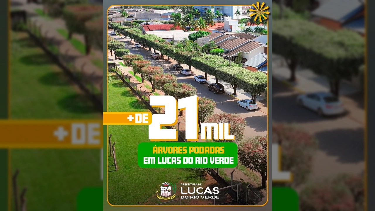 Serviços de poda de árvores em Lucas do Rio Verde, com mais de 21 mil árvores já podadas. Crédito: Instagram prefeituradelucasdorioverde.