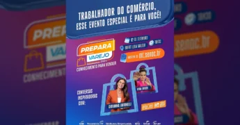 Imagem promocional do Prepara Varejo 2025 em Cuiabá, destacando Giovanna Antonelli e Kyra Gracie. Créditos: @amad_sincadmt.