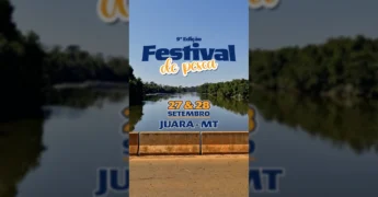 Vista do Balneário Luís Riva e ponte sobre o Rio Arinos em Juara, com equipes da prefeitura em inspeção para o Festival de Pesca / Instagram @prefeituradejuara