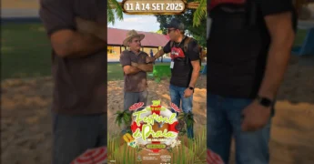 Prefeito Chiquinho e equipe preparando o local do Festival de Praia em Araguainha, Mato Grosso, com areia e reformas para o evento de setembro de 2025. Créditos: @festivalaraguainha / Instagram.