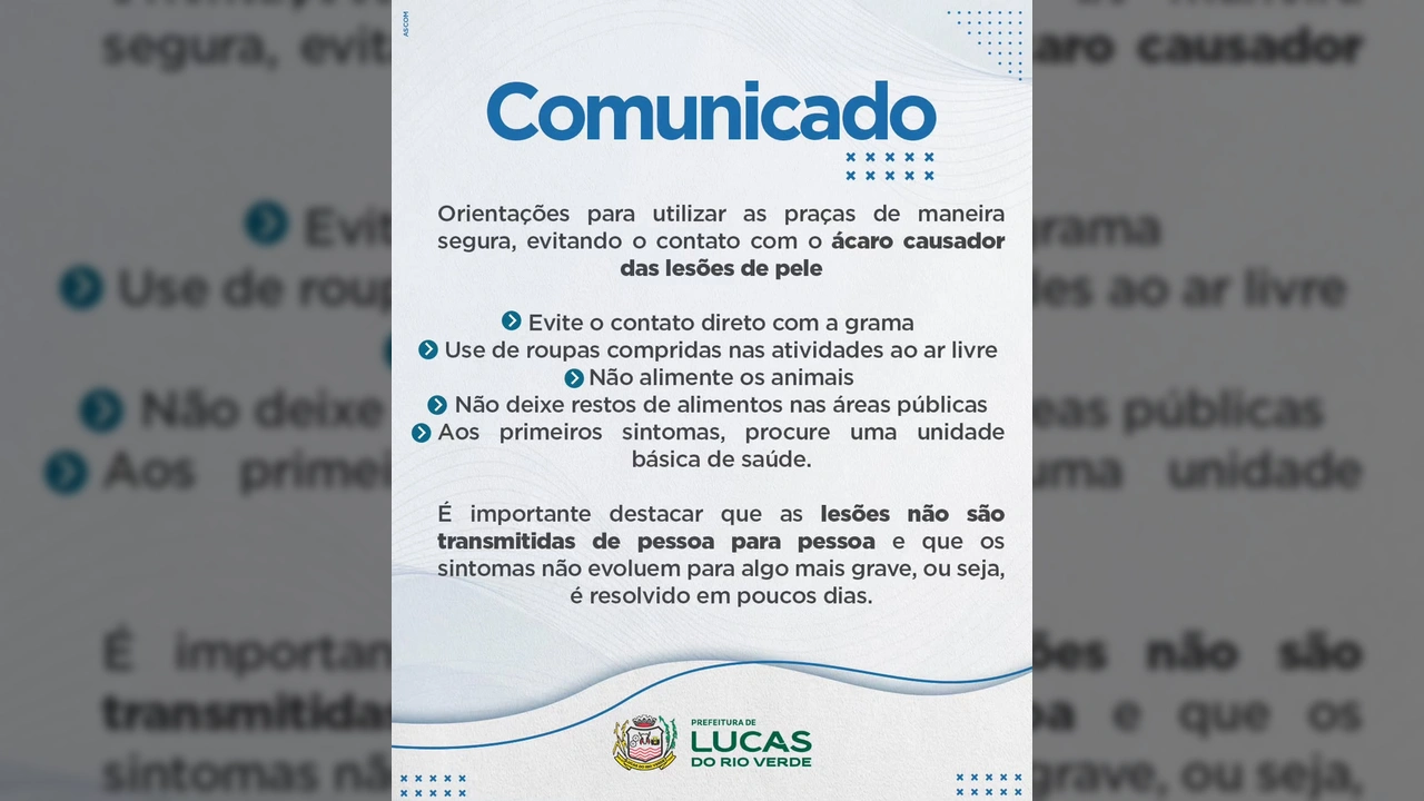 Informações de prevenção sobre ácaro do pombo e saúde pública em Lucas do Rio Verde, divulgado pela Secretaria de Saúde / Instagram @saudedelucasdorioverde