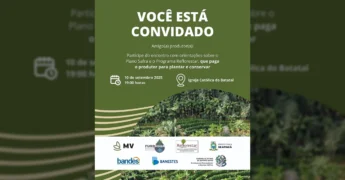 Foto de plantações agrícolas com o anúncio do encontro para produtores rurais em Apiacá sobre Plano Safra e Programa Reflorestar. Créditos: Prefeitura Municipal de Apiacá / Instagram.